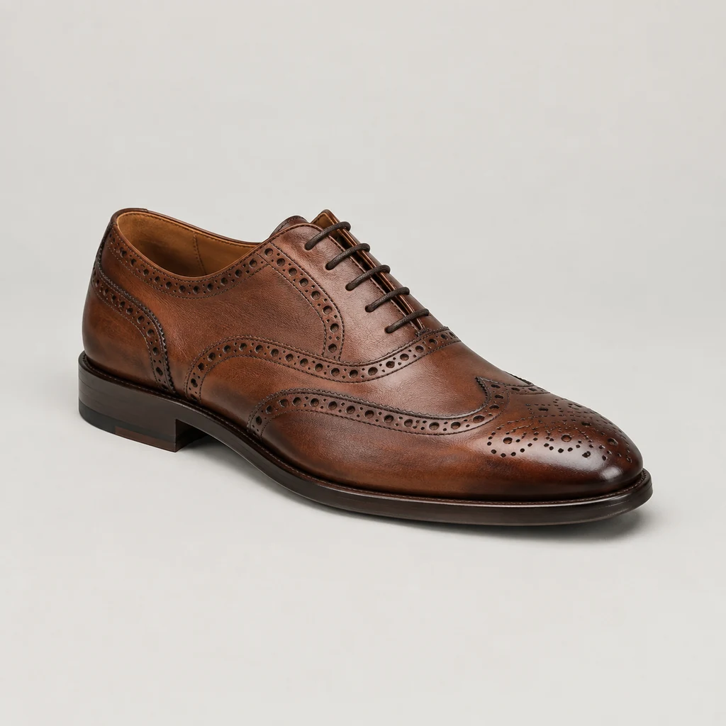 Men's chestnut leather wingtip brogue