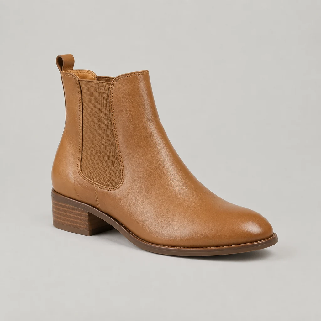 Women's tan leather Chelsea boot with block heel